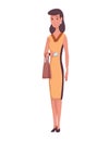 Flat people icon. Businesswoman with bag. Modern young people front view. Isolated vector illustration