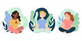 Flat people meditating Vector illustration.