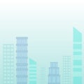 Flat photo Design of Cityscape in Pastel Blue Tone. Seven Different Size Buildings against Unclouded Skies. Creative