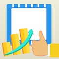 Flat photo Design of Growing Business Bar Chart with Arrow Pointing Up and Thumb Up for Good Performance. Creative Flat