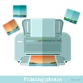 Flat photo printer with photoe icon isolated