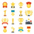 Flat pictures set of different trophy