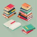 Flat pile books. Stacked textbooks, study literature history school library education teaching lesson book stack vector Royalty Free Stock Photo