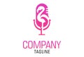 Pink Color Flamingo Bird Mic Podcast Logo Design Royalty Free Stock Photo