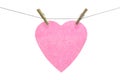 Flat pink heart sticky note hanged