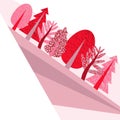 Flat pink illustration with the wood and a field