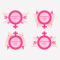 Flat pink womens day badges collection