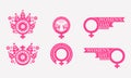 Flat pink womens day badges collection