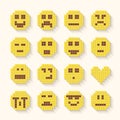 Flat pixel smile icons set with shadow effect.