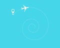 Flat plane and its track on blue background. Royalty Free Stock Photo