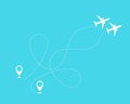 Flat plane and its track on blue background. Royalty Free Stock Photo