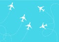 Flat plane and its track on blue background. Royalty Free Stock Photo