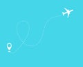 Flat plane and its track on blue background. Royalty Free Stock Photo