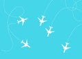 Flat plane and its track on blue background. Royalty Free Stock Photo