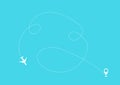 Flat plane and its track on blue background. Royalty Free Stock Photo