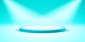 Illuminated round podium in realistic style, award empty pedestal, geometry shape, vector design object for you project Royalty Free Stock Photo