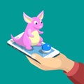 Flat PokÃÂ©mon Go vector illustration man smartphon Royalty Free Stock Photo