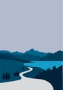 Flat portrait design from views of roads in the mountains and lakes