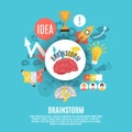 Flat Poster With Brainstorm Icons