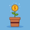 Flat, potted money dollar flower. Abstract monetary success illustration Royalty Free Stock Photo