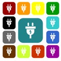 Flat power cord icons on rounded square color backgrounds