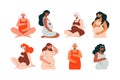 Flat pregnant women set. Cartoon expecting moms with baby belly, diverse women in maternity clothes, motherhood concept