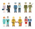 Flat professions uniform: army, police, doctor, fireman, teacher