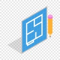 Flat project and pencil isometric icon