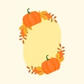 Flat Pumpkins With Autumn Leaves Decorative Oval Yellow Frame And Copy