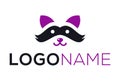 Purple Color Negative Space Racoon Head Logo Design