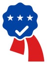 Flat Raster Award Seal Ribbons Icon in American Democratic Colors with Stars