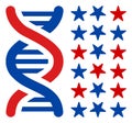 Flat Raster DNA Spiral Decode Icon in American Democratic Colors with Stars