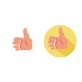 Flat real hand thumb up like sign on white background vector illustration.Like signs isolated