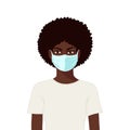 Flat realistic african woman with mask. Coronavirus concept.