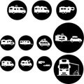 Flat Recreational Vehicles Icons set, motorhome