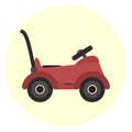 Flat red baby push ride-on car icon