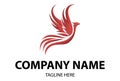 Red Color Phoenix Bird with Spread Wing Logo Design