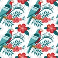 Flat Red Crowned Amazon Parrot Seamless Pattern Royalty Free Stock Photo