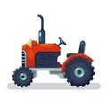 Flat red tractor in a flat style isolated. Agricultural transport for farm in flat style. Heavy agricultural machinery