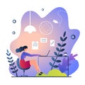 Flat remote work in nature vector illustration.