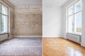 Flat renovation, empty room before and after refurbishment old and new interior