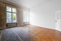 Flat renovation, empty room before and after refurbishment or restoration photo merge Royalty Free Stock Photo