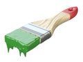 Flat repair brush in a green paint with wooden handle, painting tool