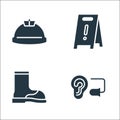 flat rescue and protective line icons. linear set. quality vector line set such as ear plug, boot, warning