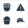 Flat rescue and protective line icons. linear set. quality vector line set such as helmet, police helmet, warning