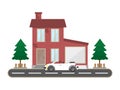 Flat residential brick house garage and sport car scenery building Royalty Free Stock Photo