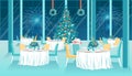 Flat Restaurant Interior with Xmas New Year Decor