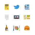 Flat restaurant tweet audio map whiskey burger web icons