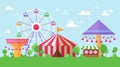 Flat Retro Funfair Scenery with amusement attractions