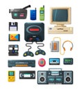 Flat retro gadgets of 90s